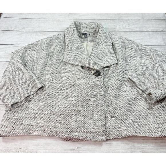 Eileen Fisher Soft White & Black Herringbone Swing Jacket Silk Lined Size S/P - Picture 2 of 9